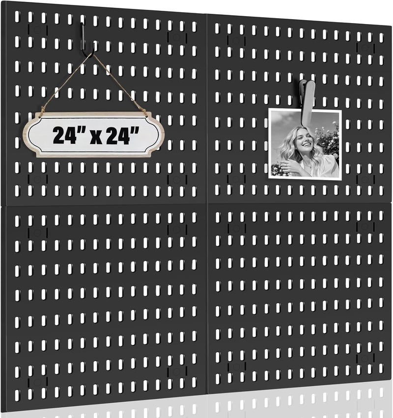 AKTOP Peg Board Wall Organizer 4-Pack – 12"x12" Black Pegboard Panels for Walls, Plastic Desk Wall Mount Tool Organization for Home, Office, Garage Tool Storage & Craft Room - Image 1